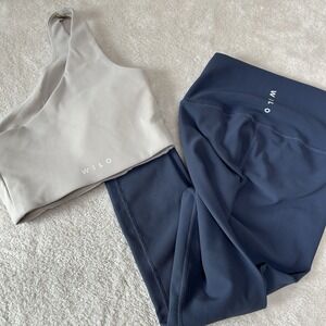 2‎ Piece Athletic Wilo Legging & Sports Bra Top Size XS Micro Ribbed Gray NWOT